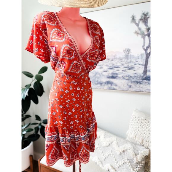 Chasing Amber Sunsets wanderlust daydream boho wrap mini dress - Picture 2 of 3